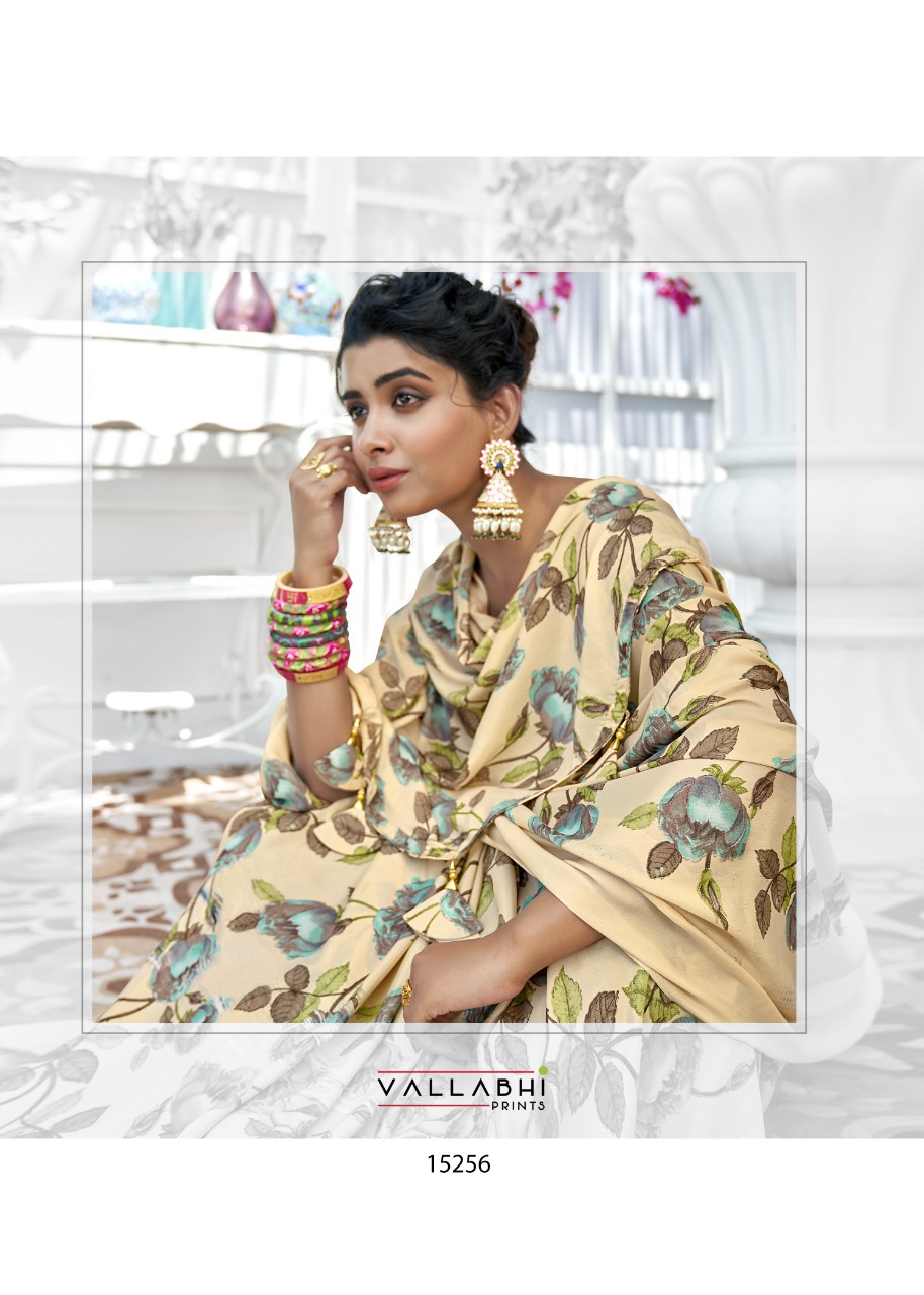 vallabhi Birds Fancy Crape Print georgette regal look saree catalog