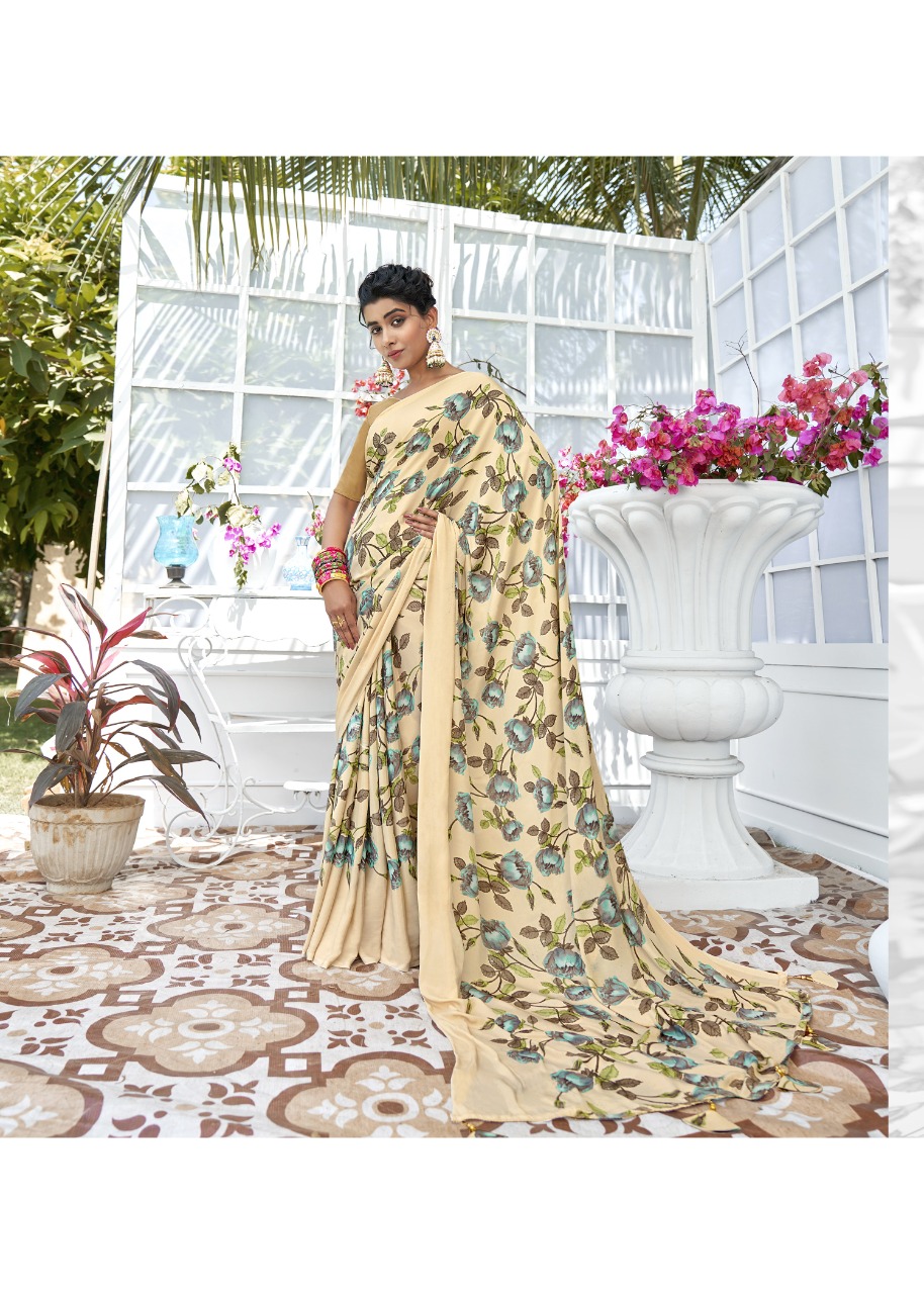 vallabhi Birds Fancy Crape Print georgette regal look saree catalog