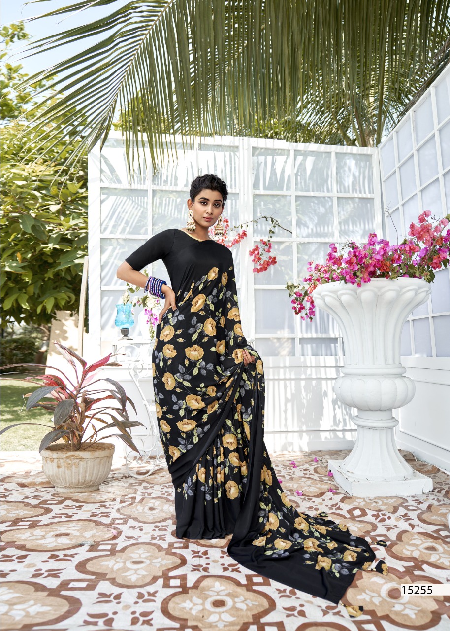 vallabhi Birds Fancy Crape Print georgette regal look saree catalog