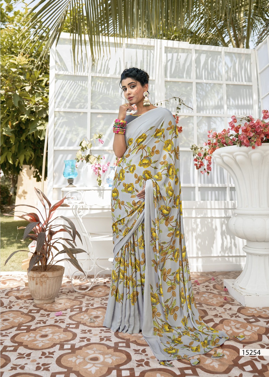 vallabhi Birds Fancy Crape Print georgette regal look saree catalog