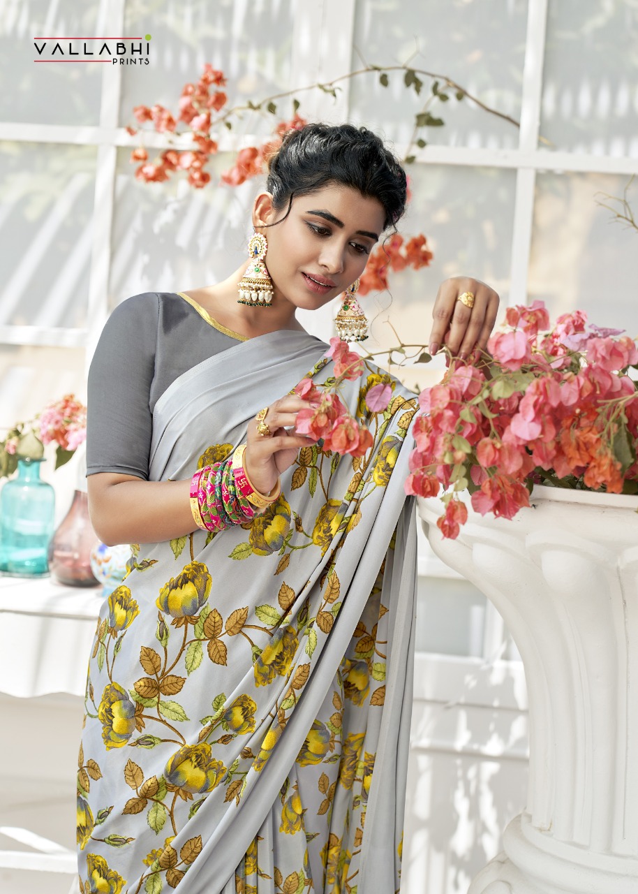 vallabhi Birds Fancy Crape Print georgette regal look saree catalog