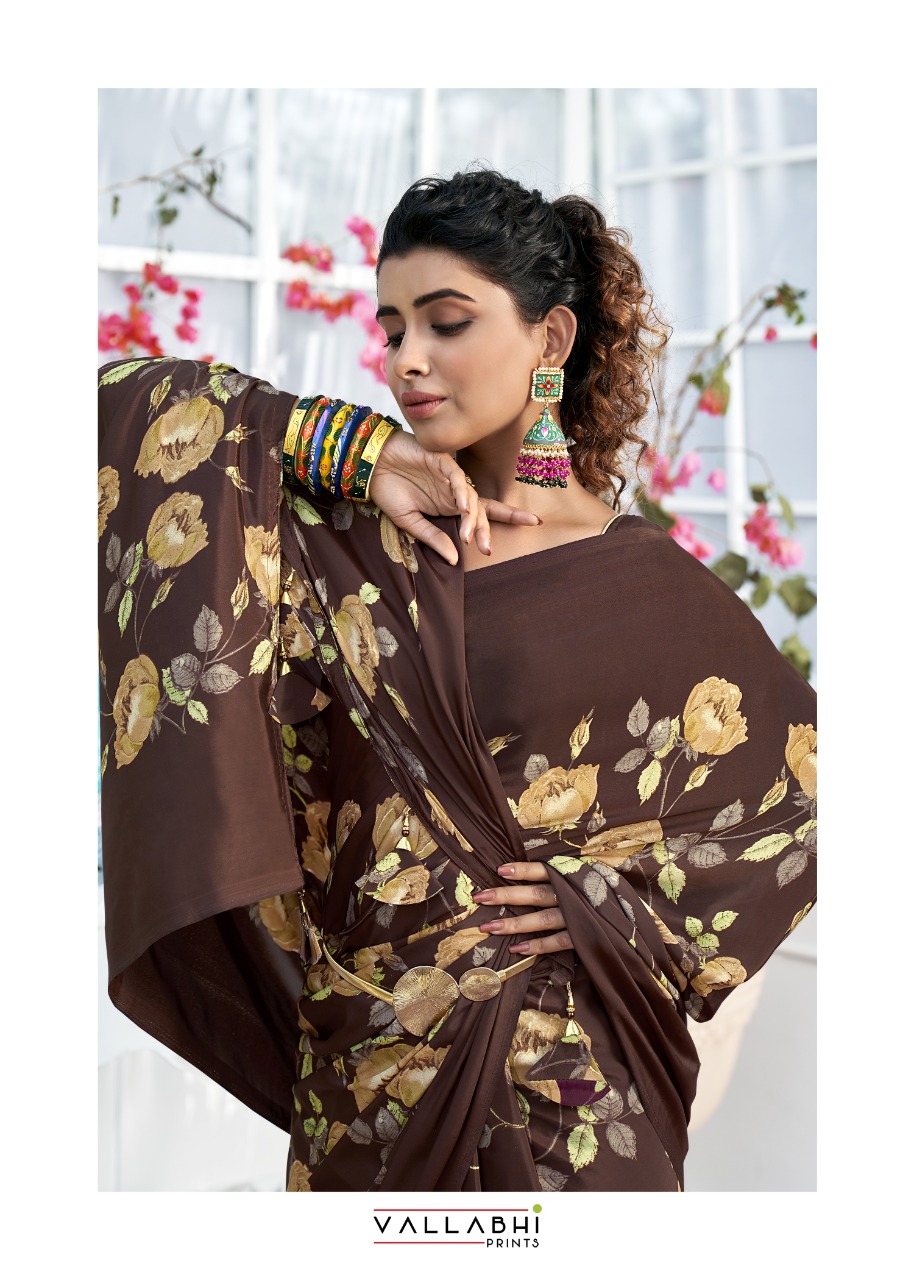 vallabhi Birds Fancy Crape Print georgette regal look saree catalog