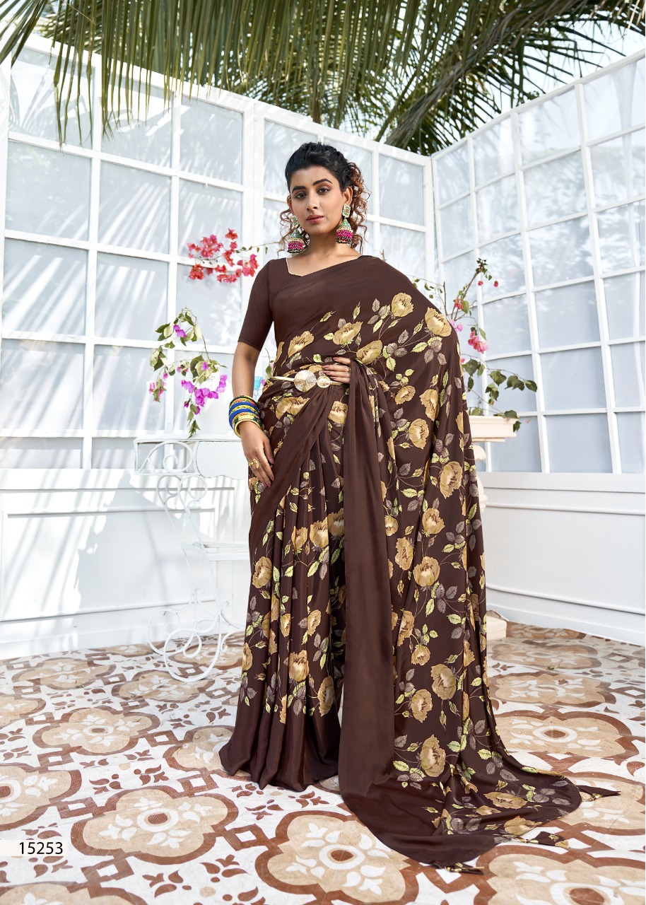 vallabhi Birds Fancy Crape Print georgette regal look saree catalog