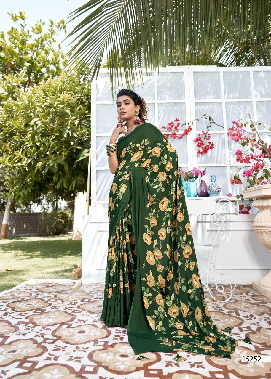 vallabhi Birds Fancy Crape Print georgette regal look saree catalog