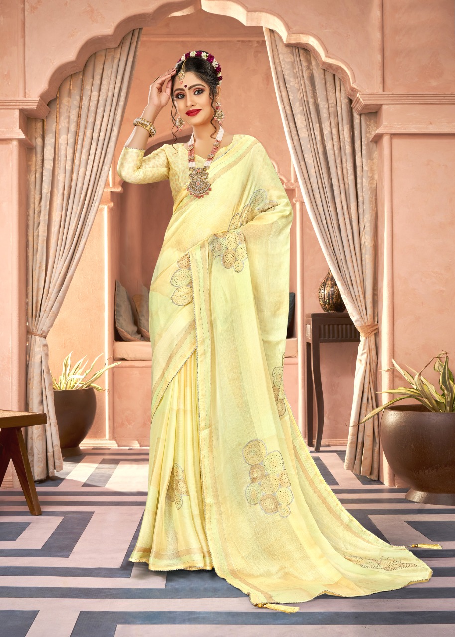 vallabhi print aakar moss chiffon astonishing print saree catalog