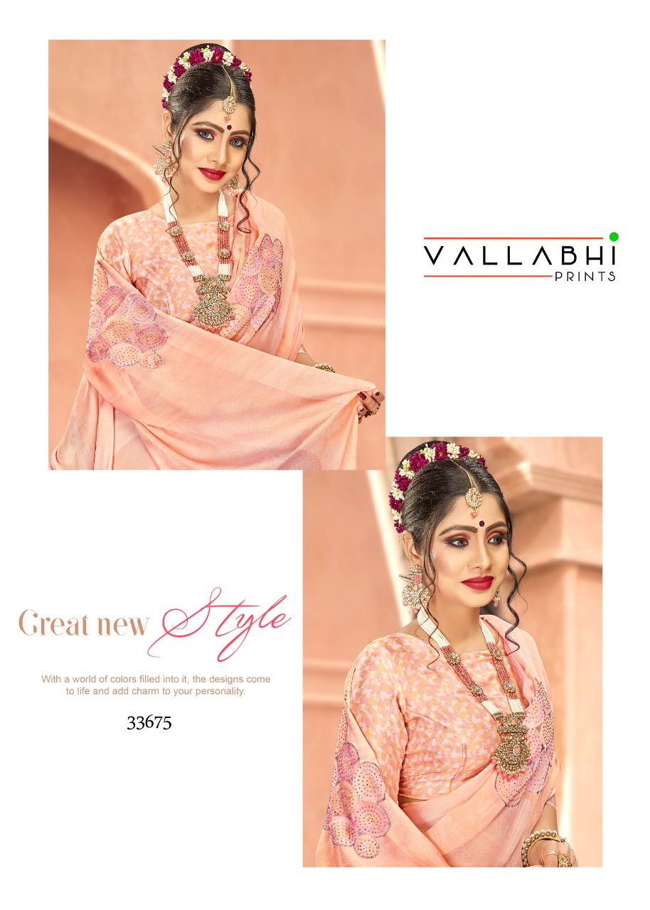 vallabhi print aakar moss chiffon astonishing print saree catalog