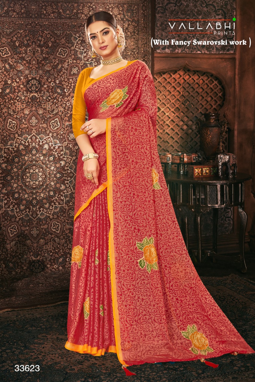 vallabhi print ashika brasso exclusive print saree catalog