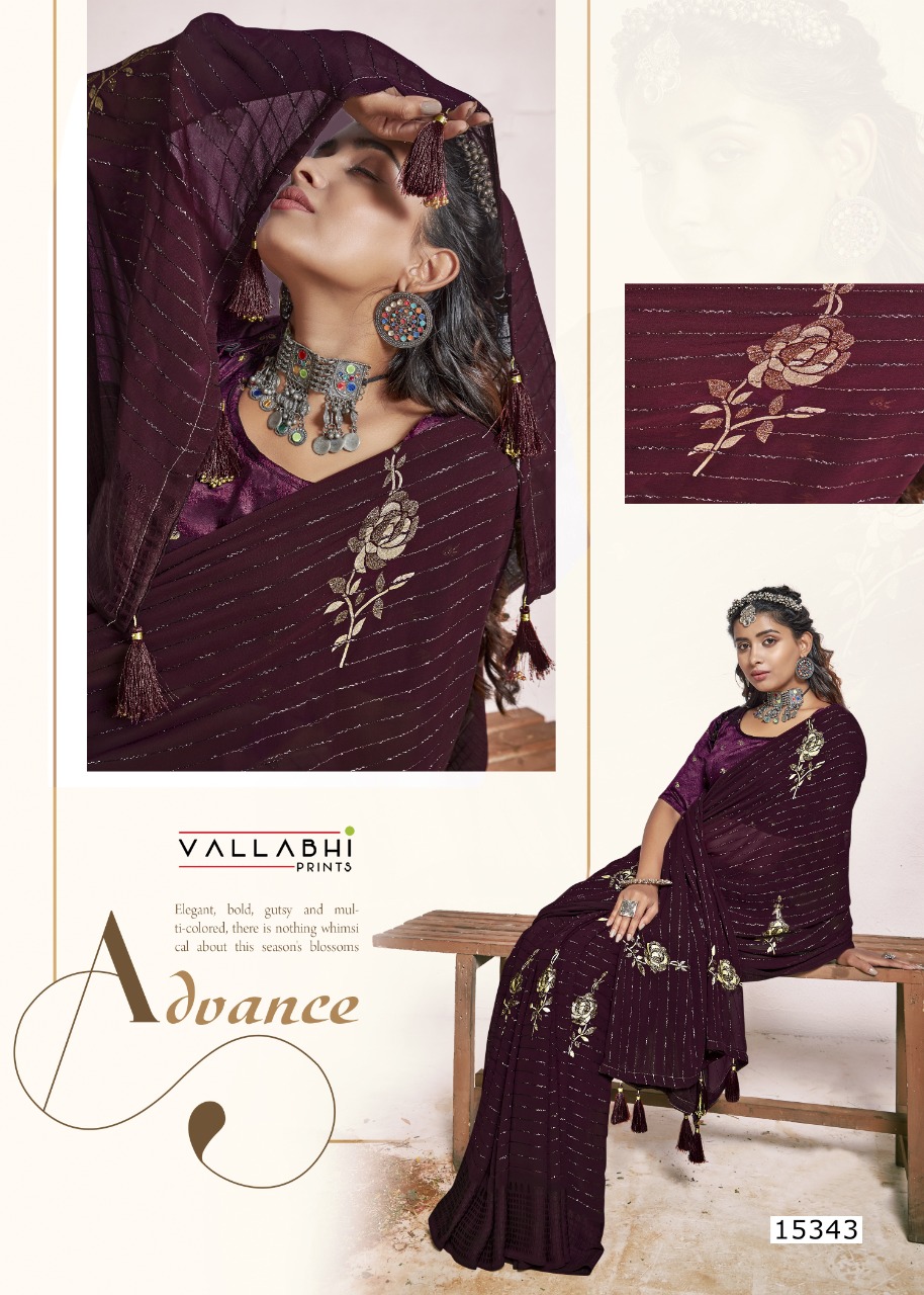 vallabhi print lara georgette elegant look saree catalog