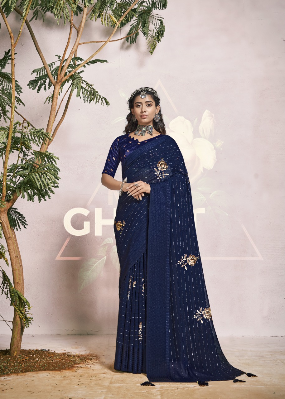 vallabhi print lara georgette elegant look saree catalog