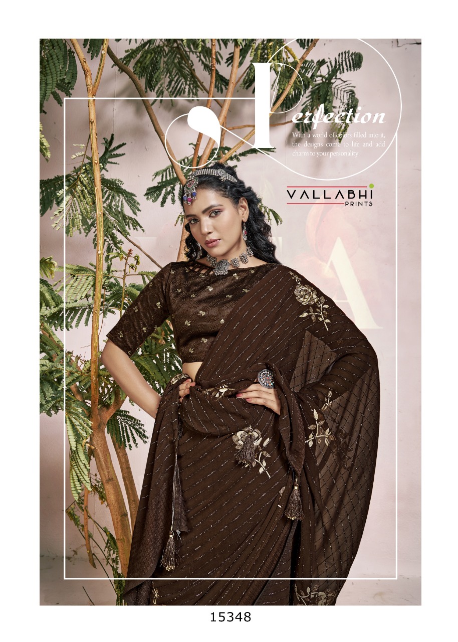 vallabhi print lara georgette elegant look saree catalog