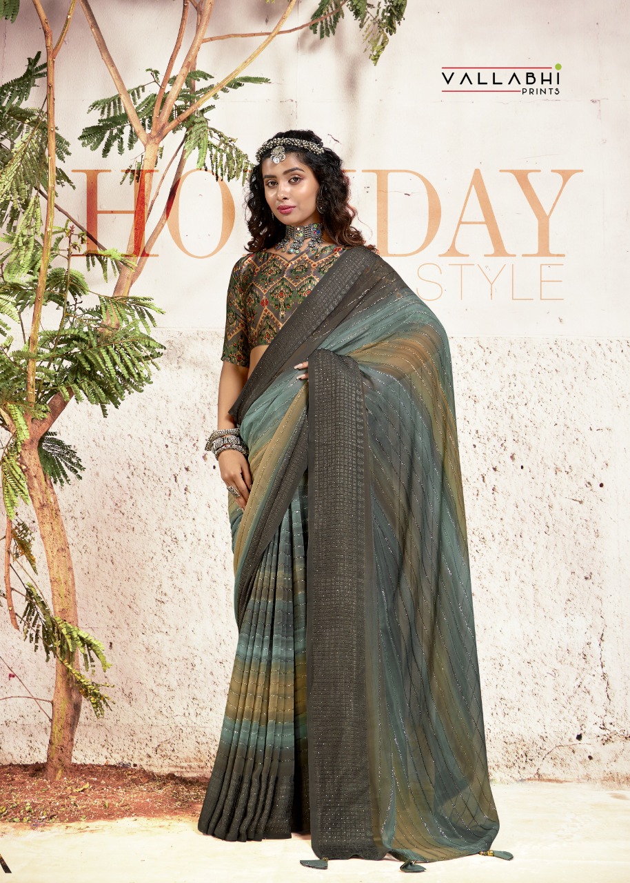 vallabhi print mandaar georgette decent look saree catalog