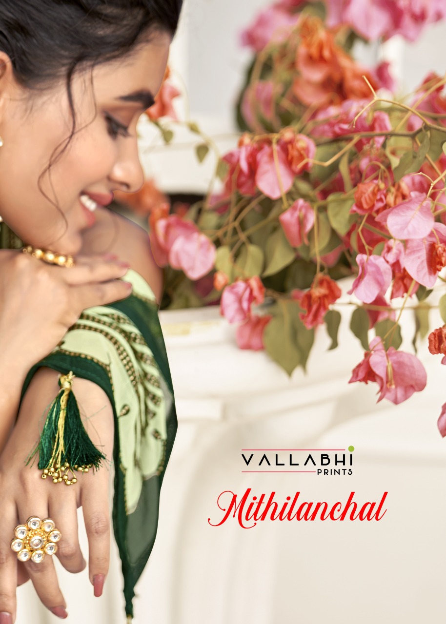 vallabhi print mithilanchal georgette attractive look saree catalog