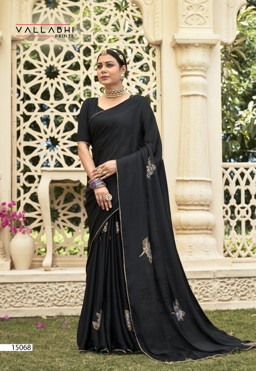 vallabhi print paeonia black rangoli  attractive saree catalog