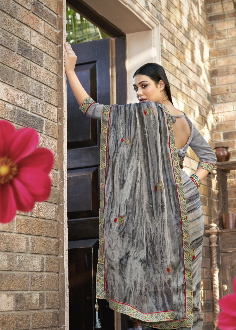 vallabhi print seeza georgette regal look saree catalog