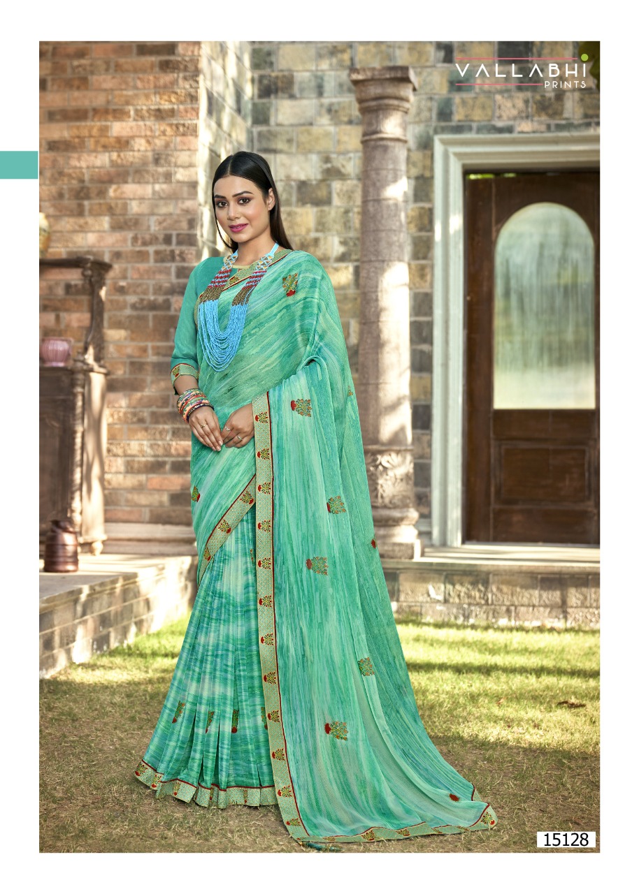 vallabhi print seeza georgette regal look saree catalog