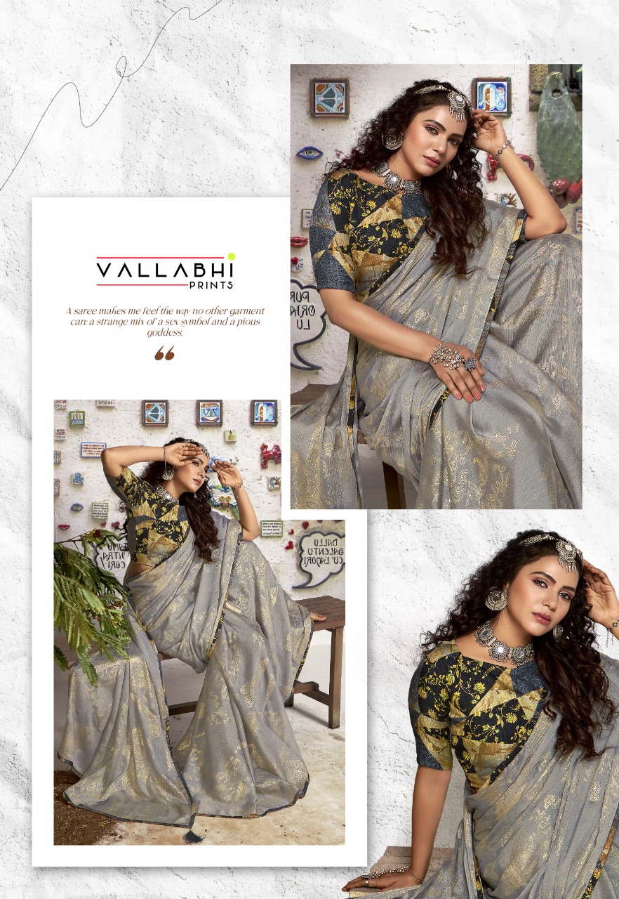 vallabhi print shanaya chinnon chiffon astonishing print saree catalog