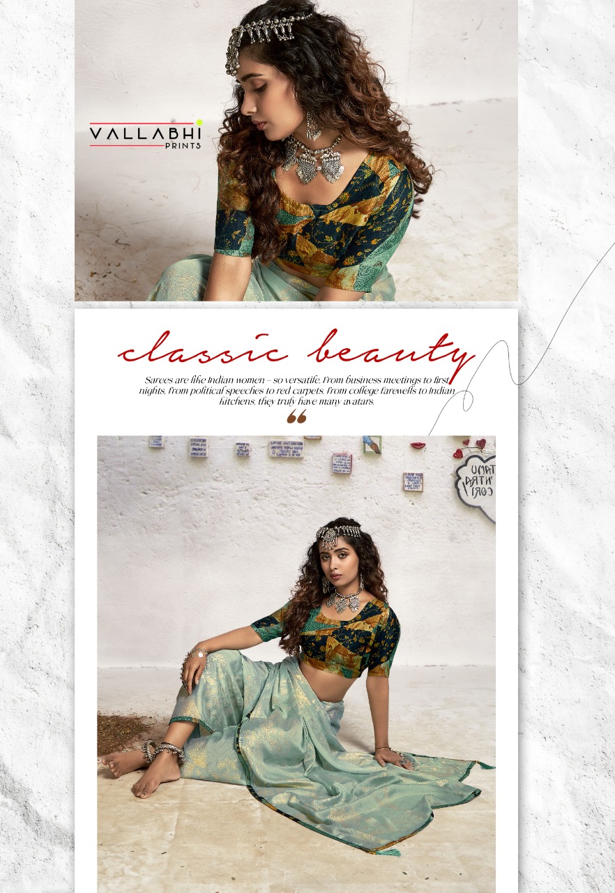 vallabhi print shanaya chinnon chiffon astonishing print saree catalog