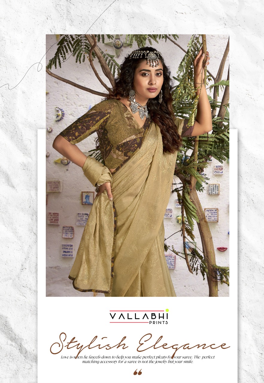 vallabhi print shanaya chinnon chiffon astonishing print saree catalog