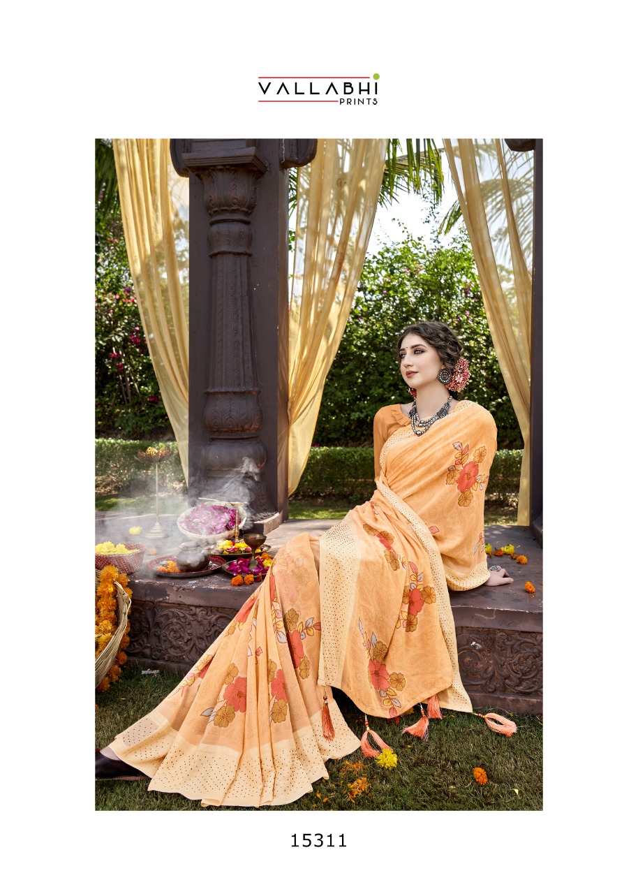 vallabhi print sunrise georgette decent look saree catalog