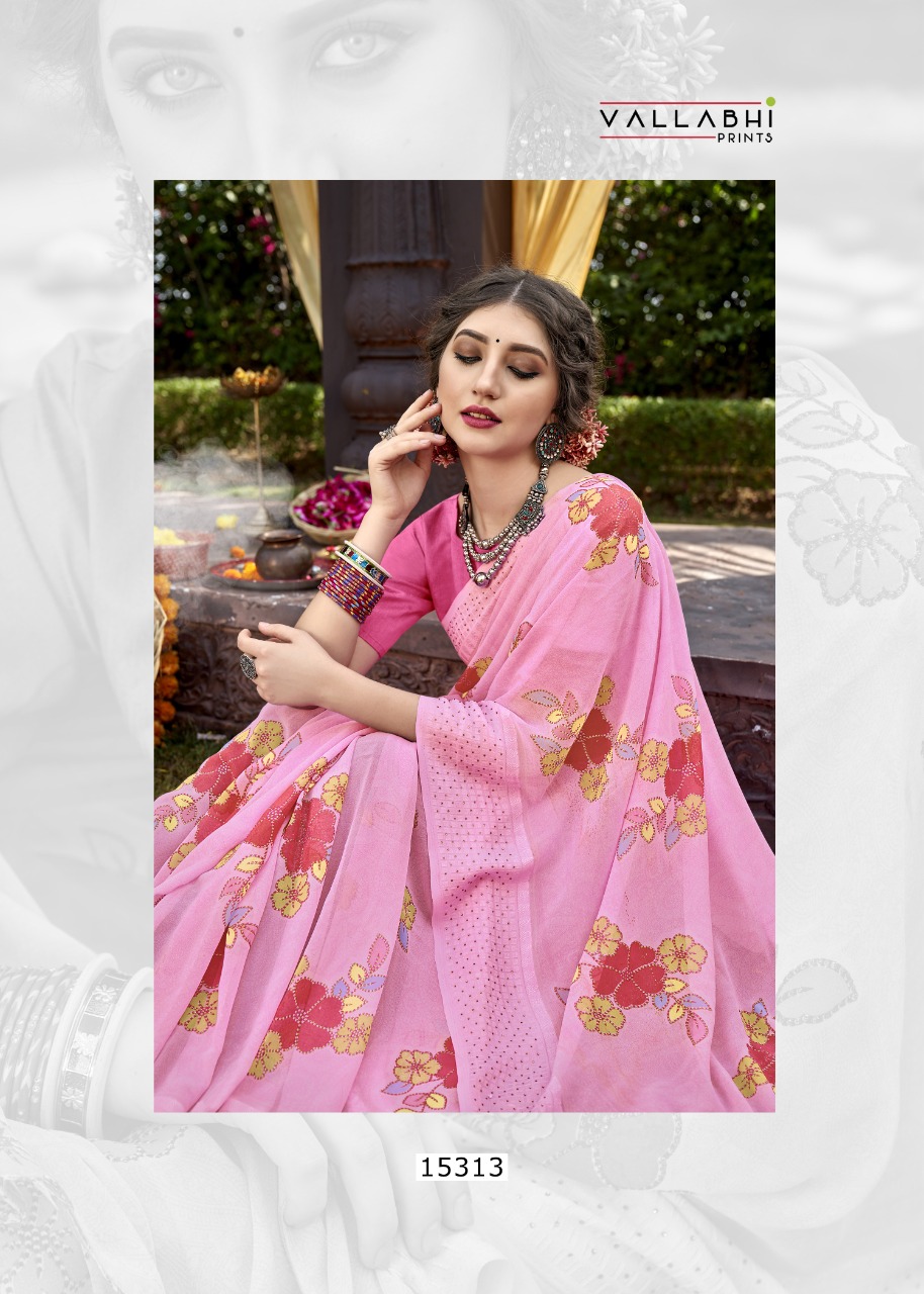 vallabhi print sunrise georgette decent look saree catalog