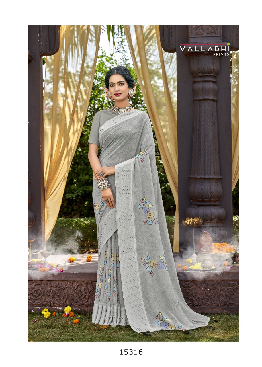 vallabhi print sunrise georgette decent look saree catalog