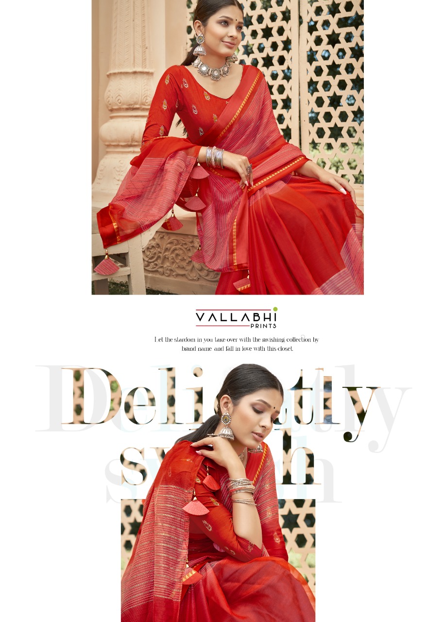 vallabhi print swans chiffon festive look saree catalog