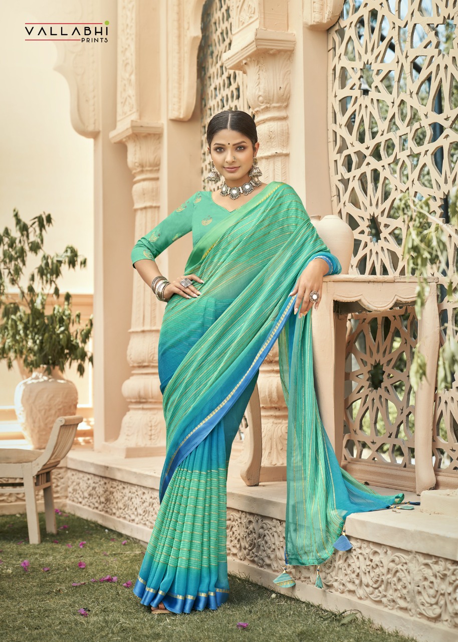 vallabhi print swans chiffon festive look saree catalog