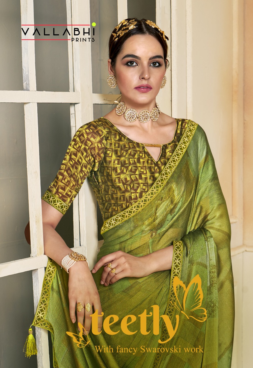 vallabhi print teetly moss chiffon astonishing print saree catalog