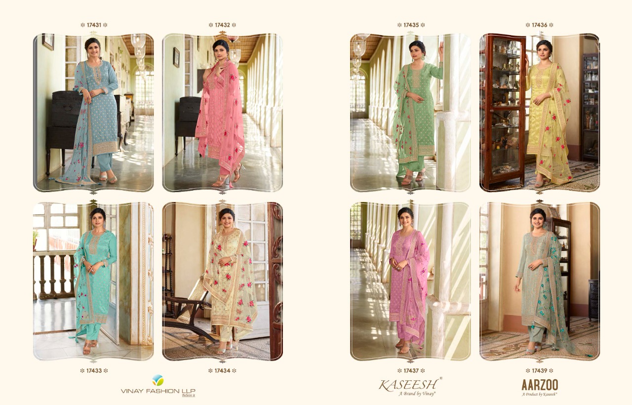 vinay fashion kaseesh aarzoo dola jaquard georgette regal look salwar suit catalog