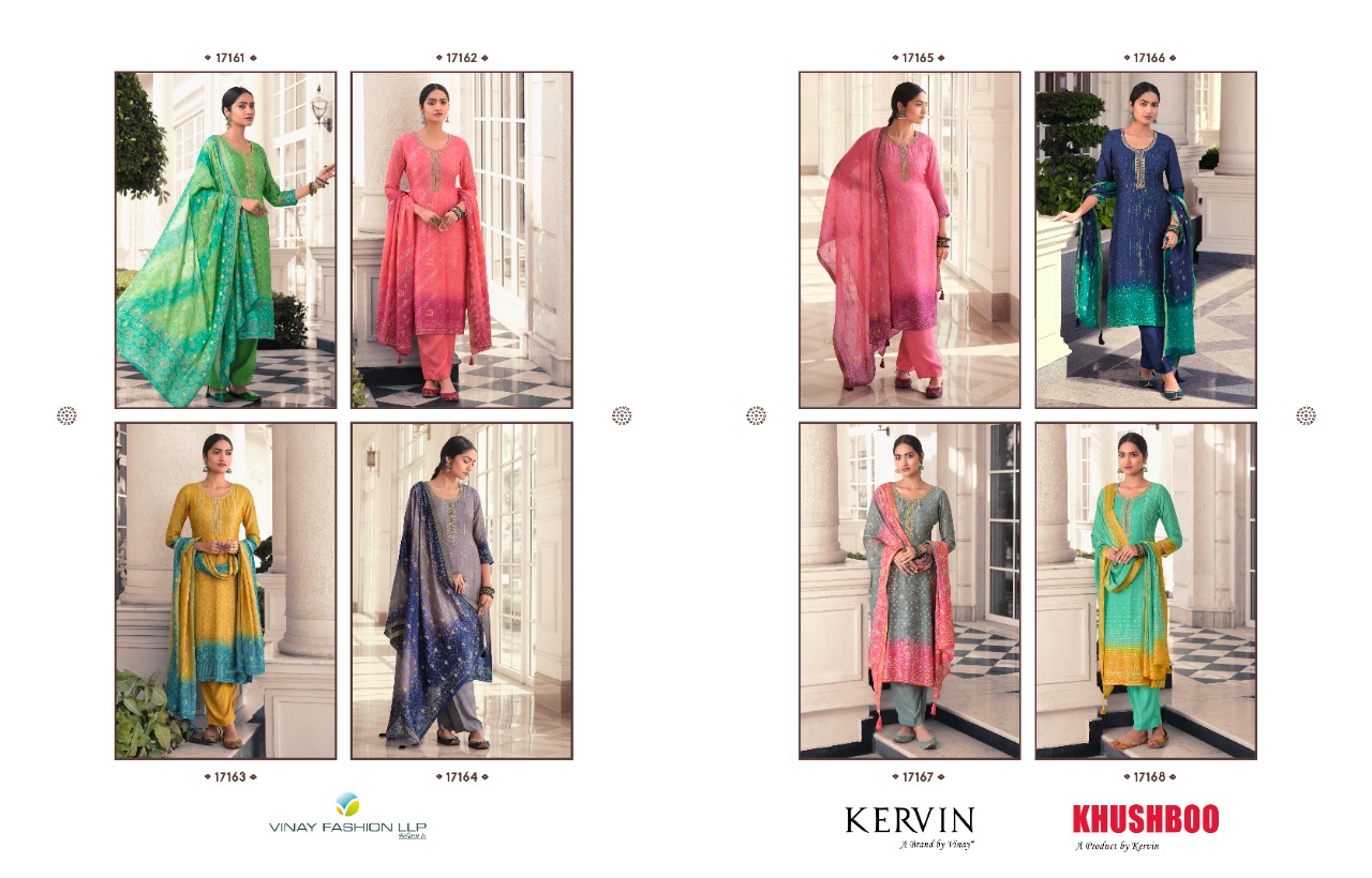 vinay fashion kervin khushboo muslin silk exclusive print salwar suit catalog