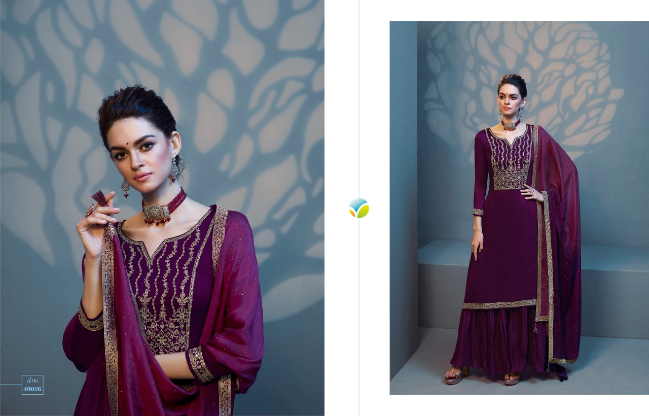 vinay fashion tumbaa roza silk festive look top bottom with dupatta catalog