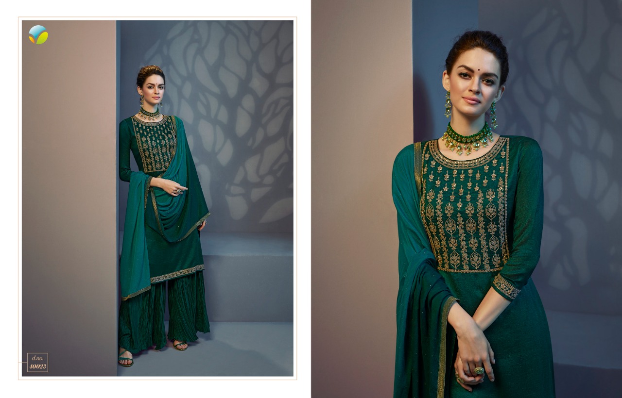 vinay fashion tumbaa roza silk festive look top bottom with dupatta catalog