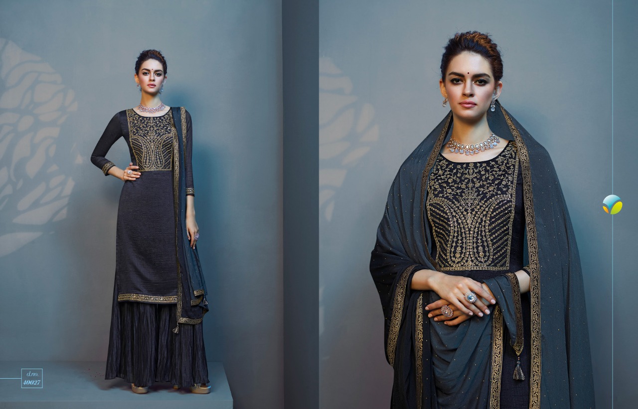 vinay fashion tumbaa roza silk festive look top bottom with dupatta catalog