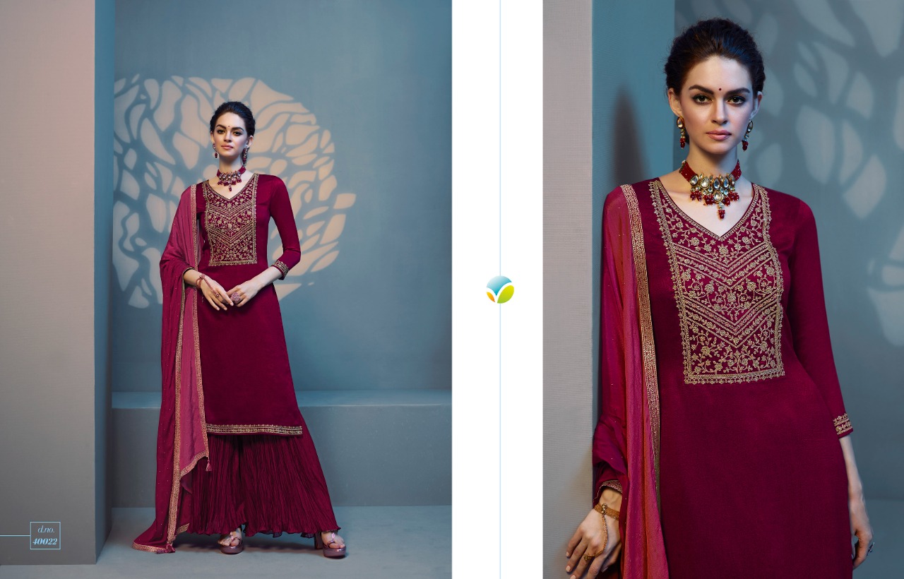 vinay fashion tumbaa roza silk festive look top bottom with dupatta catalog