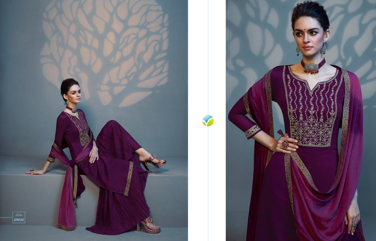 vinay fashion tumbaa roza silk festive look top bottom with dupatta catalog