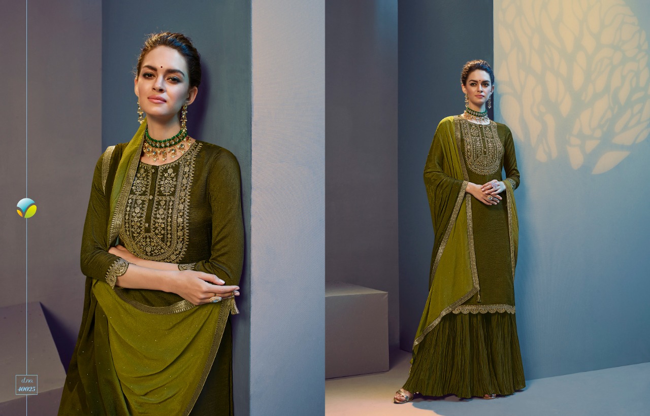 vinay fashion tumbaa roza silk festive look top bottom with dupatta catalog