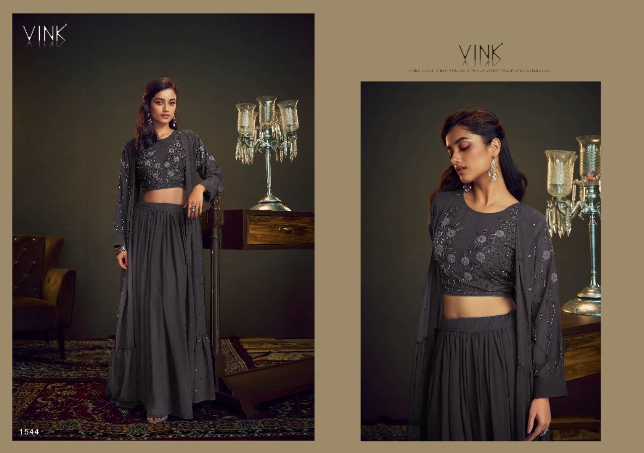 vink cocktail  georgette innovative style top with jacket and skirt catalog