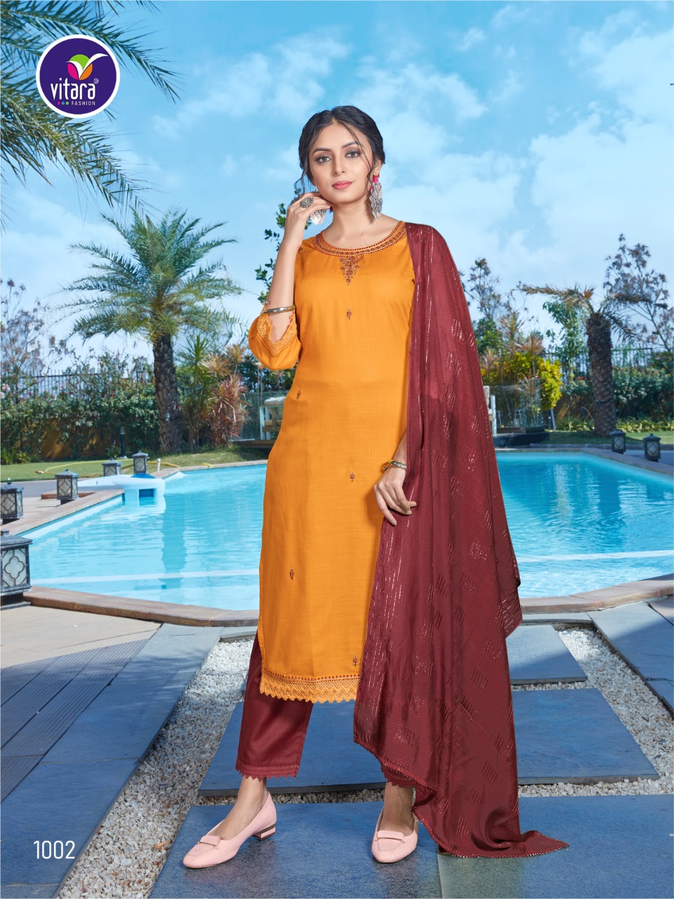 vitara fashion dream girl rayon elegant top with pant and dupatta catalog