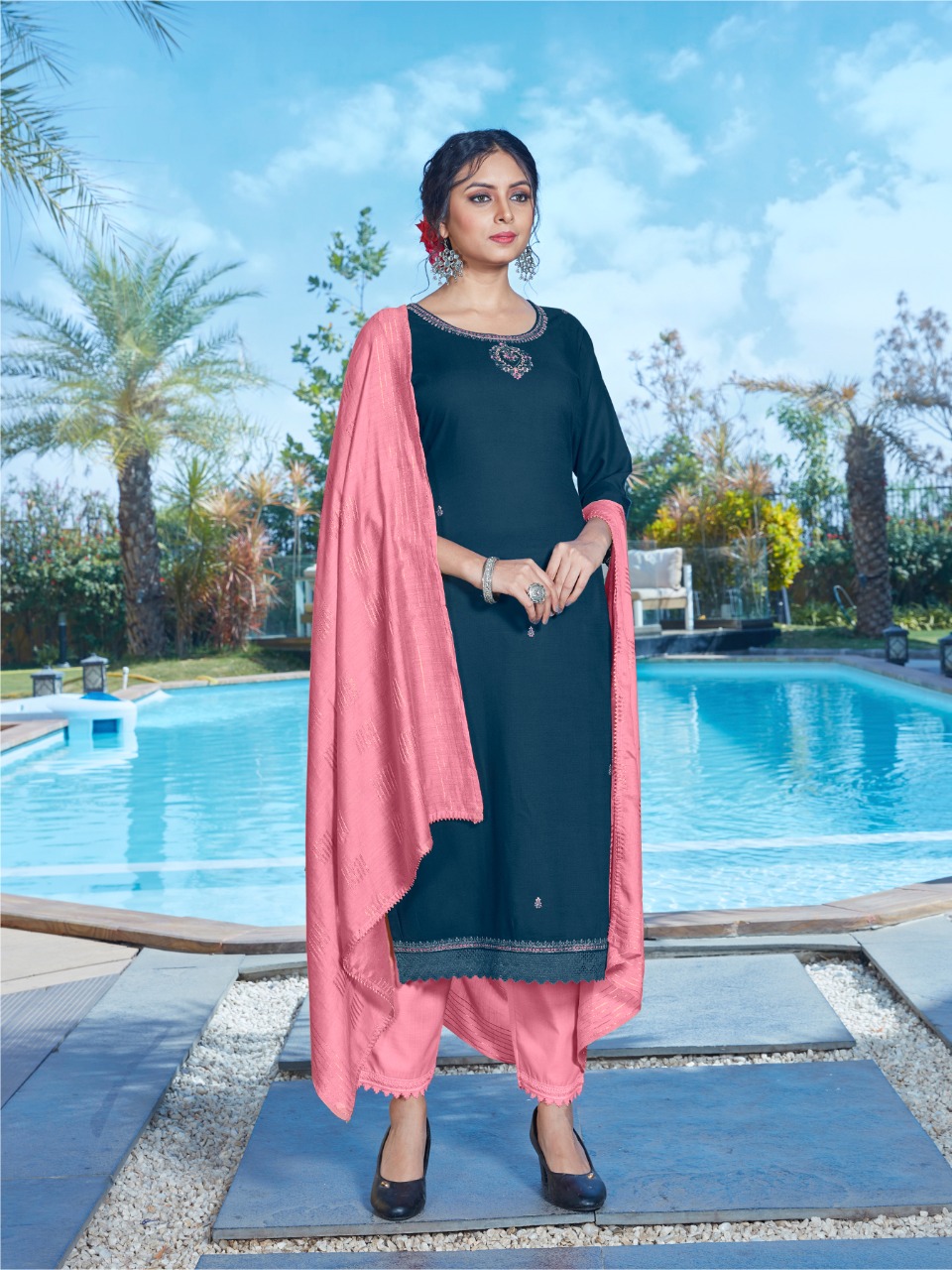 vitara fashion dream girl rayon elegant top with pant and dupatta catalog