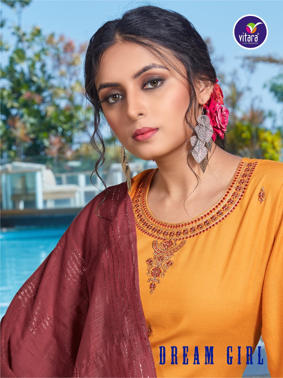 vitara fashion dream girl rayon elegant top with pant and dupatta catalog