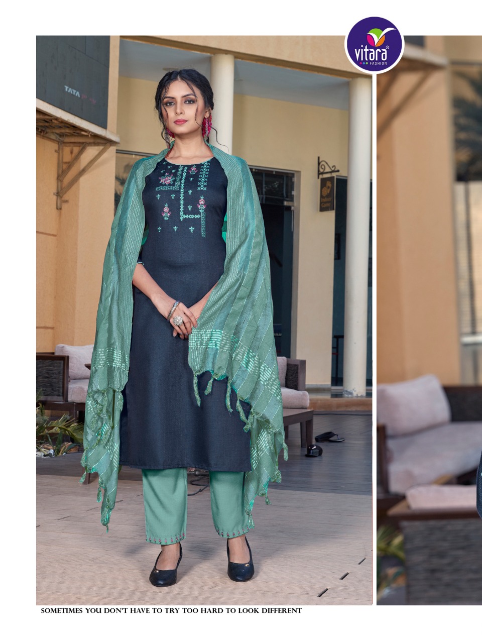 vitara fashion ultron  magic slub innovaive style top bottom with dupatta catalog