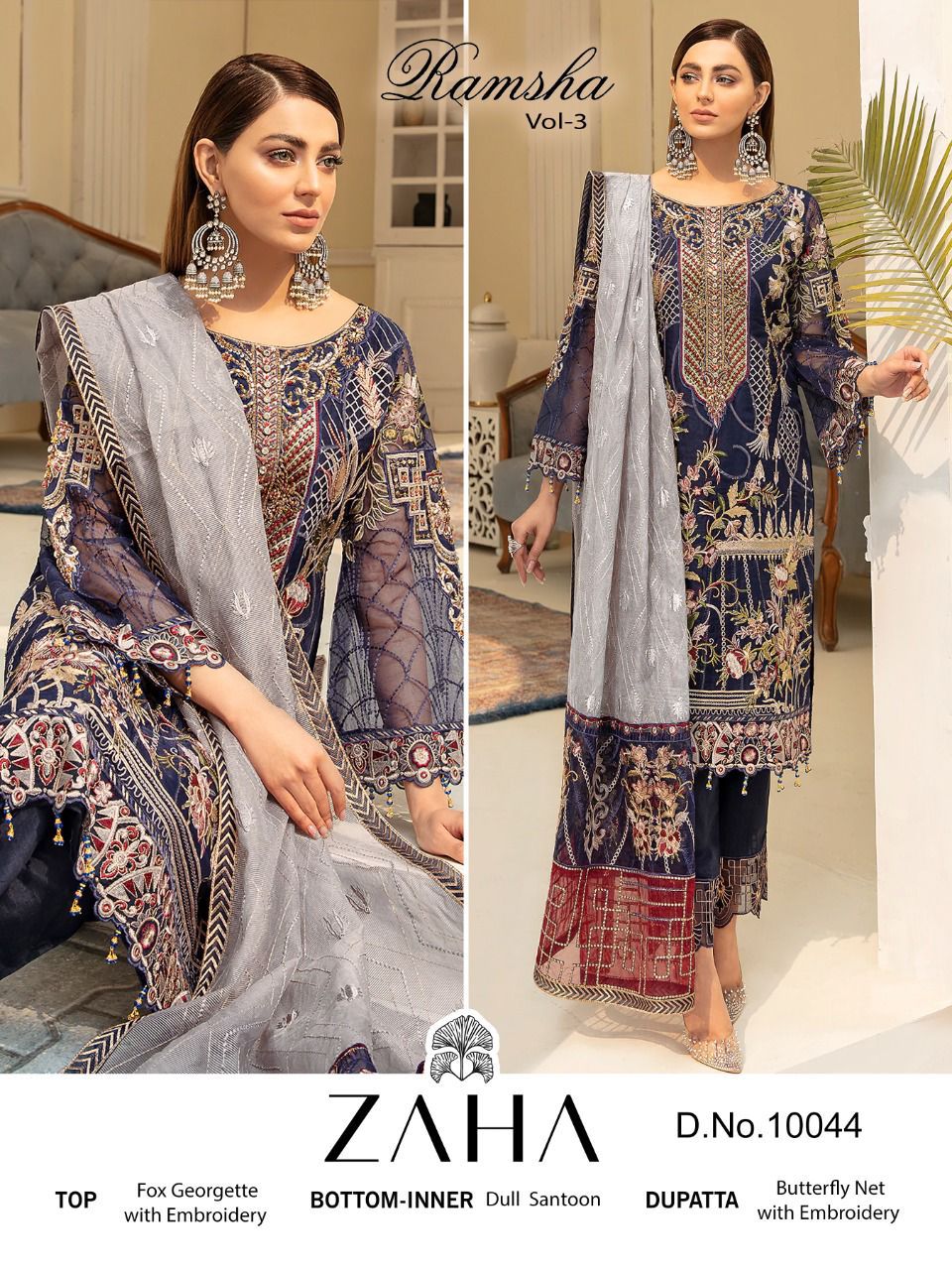 zaha ramsha vol 3 georgette elegant salwar suit catalog