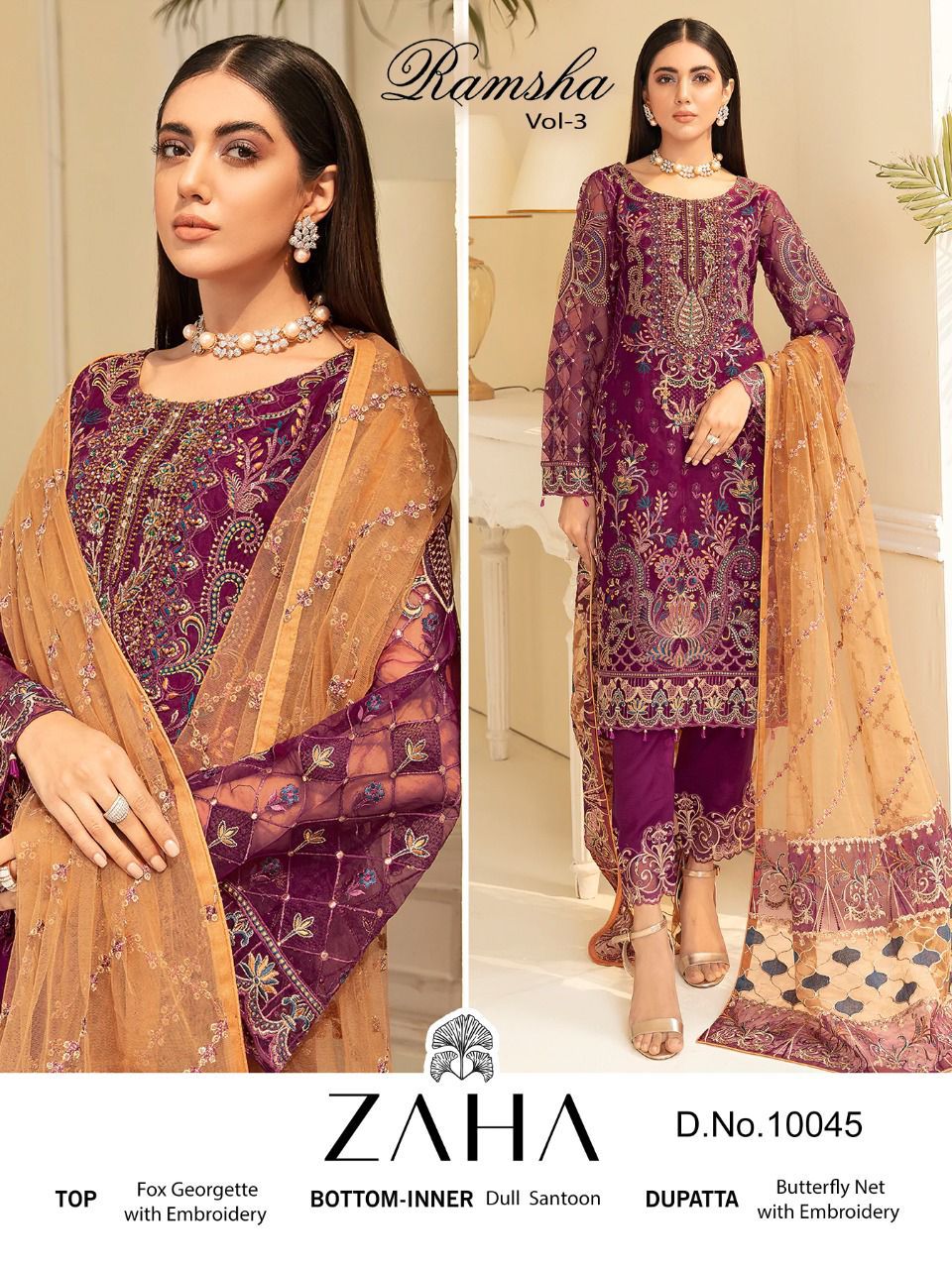 zaha ramsha vol 3 georgette elegant salwar suit catalog