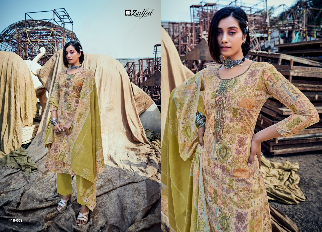 zulfat designer suit shades cotton decent print salwar suit catalog