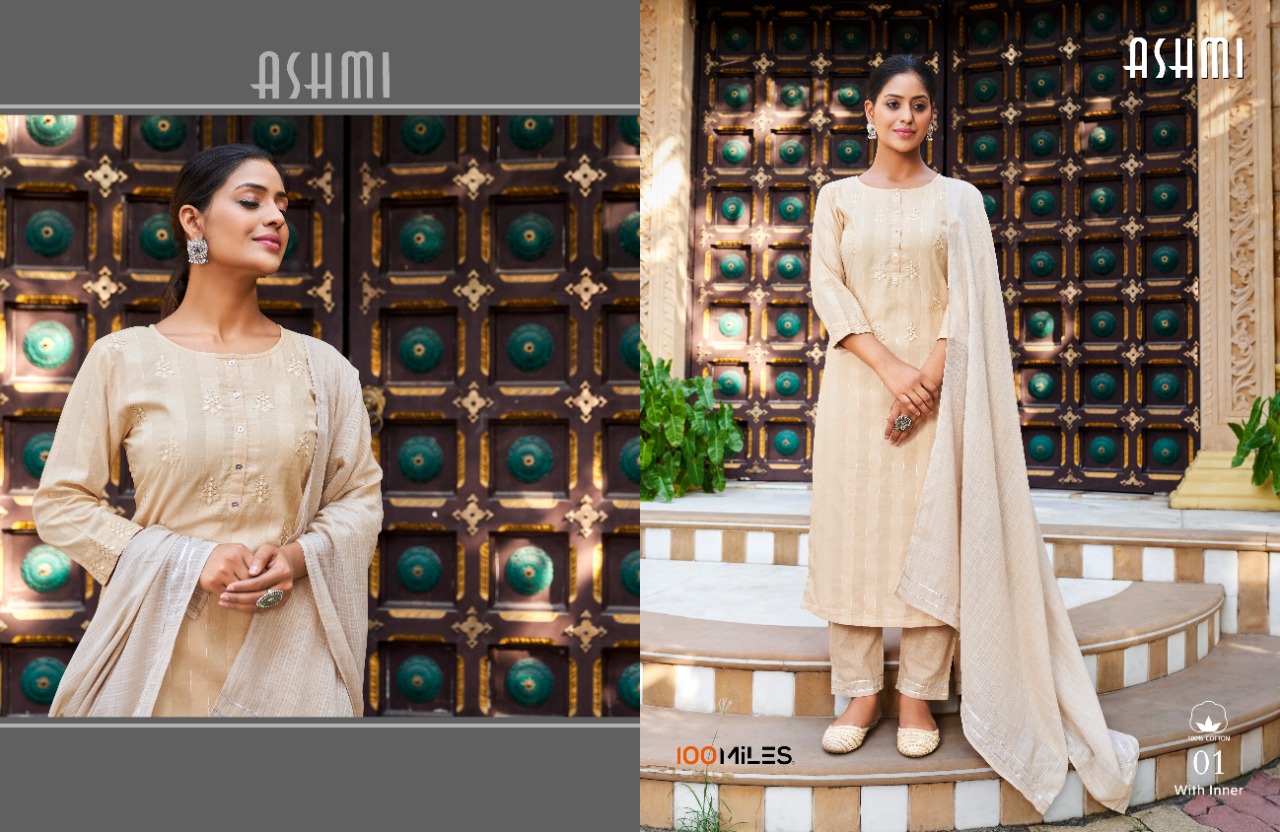 100 Miles ashmi cotton authentic fabrik top pent with dupatta catalog