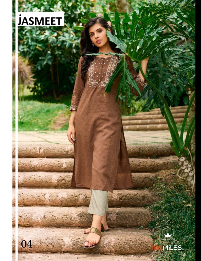 100 miles jasmeet cotton elegant kurti catalog