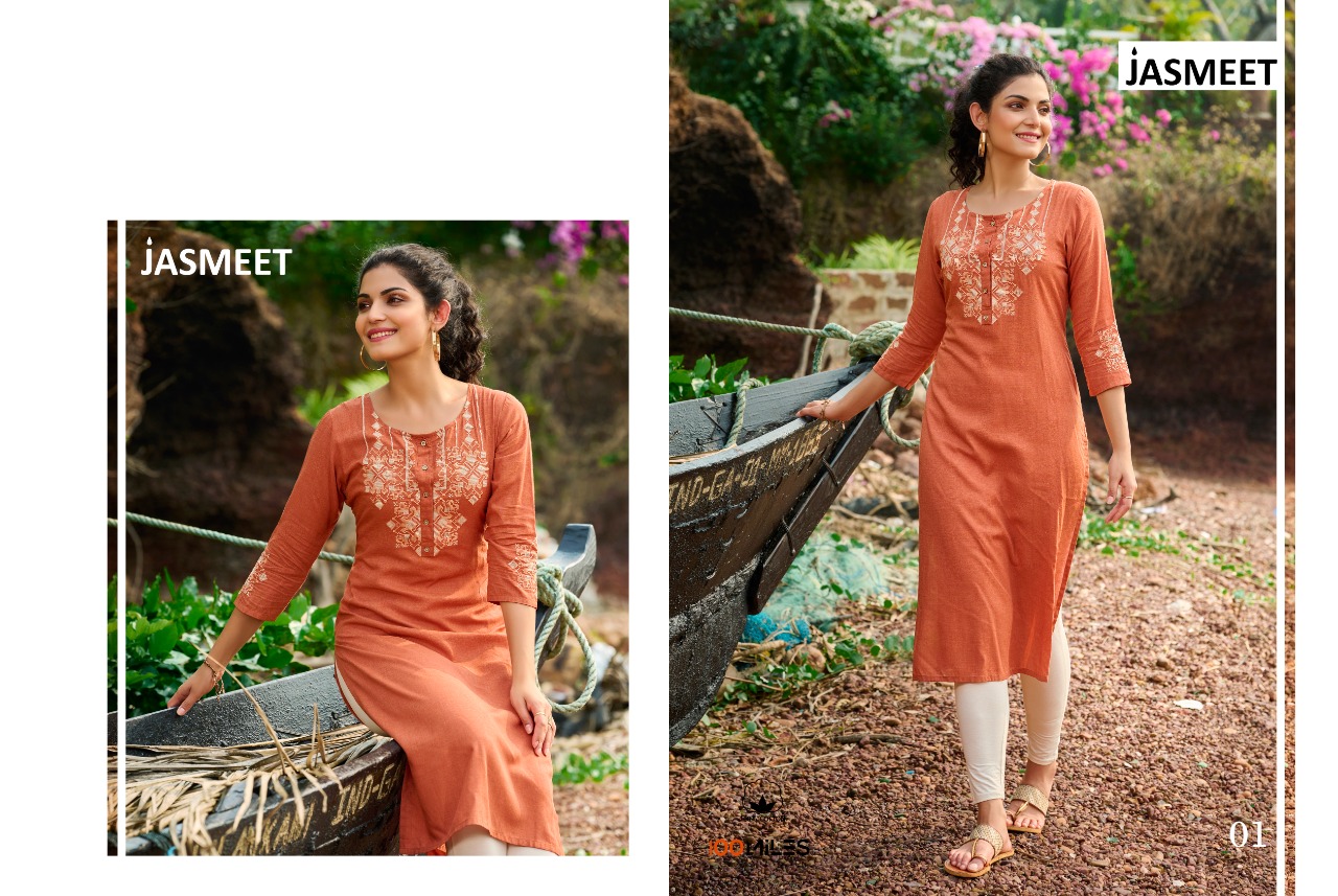 100 miles jasmeet cotton elegant kurti catalog