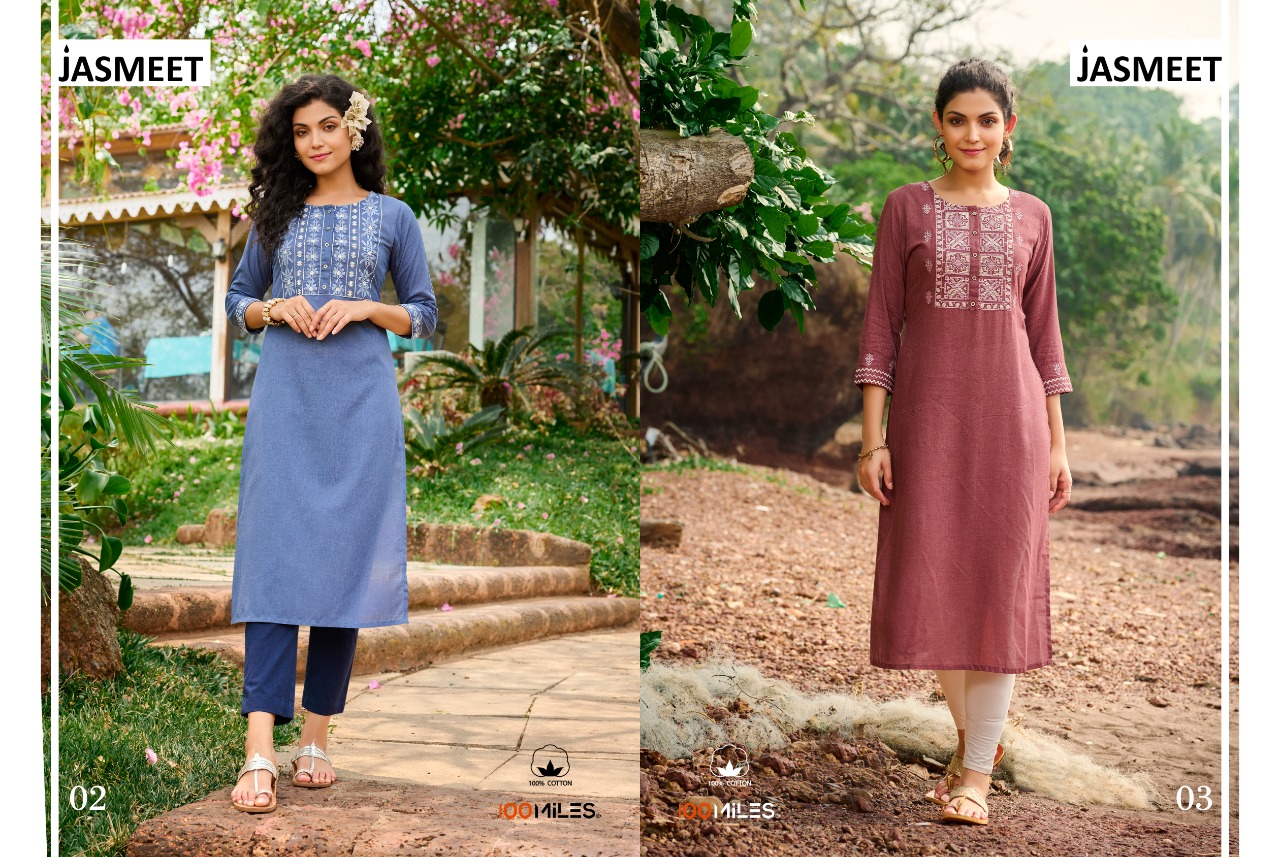 100 miles jasmeet cotton elegant kurti catalog