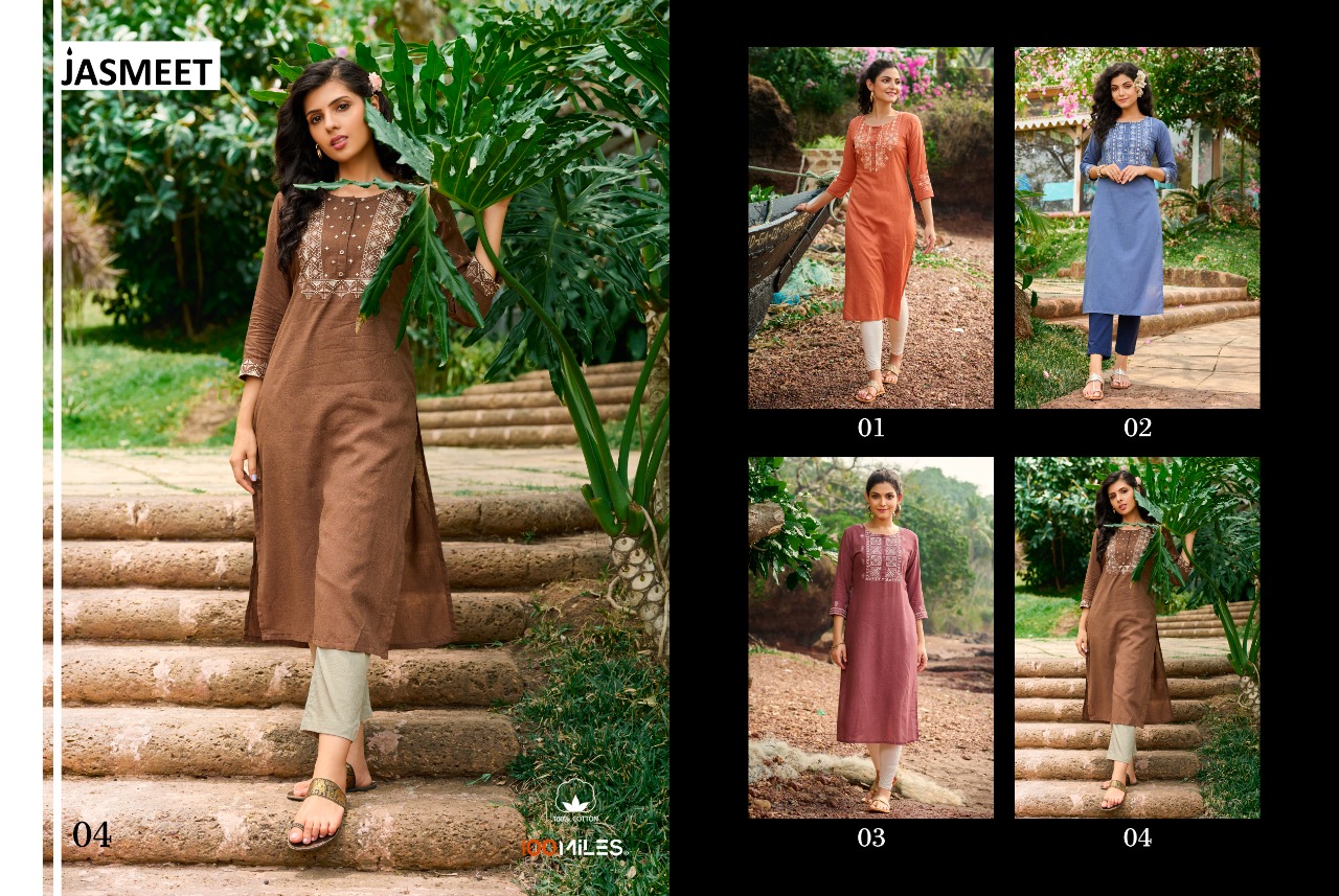 100 miles jasmeet cotton elegant kurti catalog