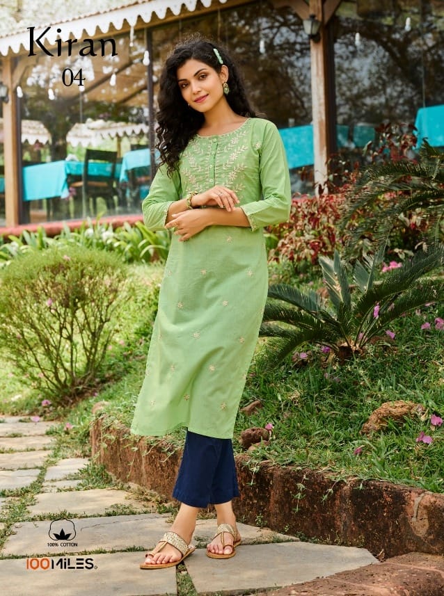 100 miles kiran cotton authentic fabric kurti catalog